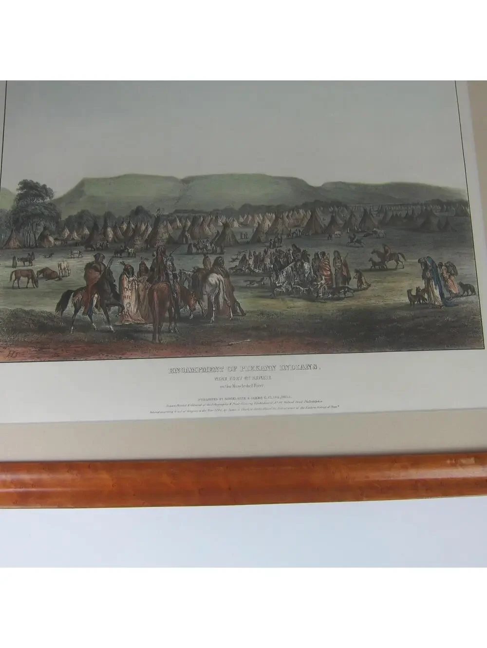 McKenney & Hall Hand Colored Print Encampment Of Piekann Indians Antique Framed